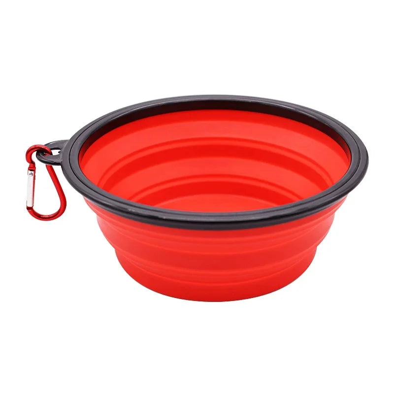Portable Foldable Dog Bowl Outdoor Camping Travel 2-In-1 Pet Feeding and Drinking Bowl with Mountaineering Buckle Pet Supplies