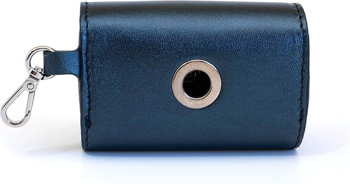 Leather Dog Poop Bag Holder. Dog Waste Bag Dispenser. Luxury Dog Bag Holder for Leash with Button Closure Practical and Stylish Real Leather Dog Bag Holder for Leash Blue Color