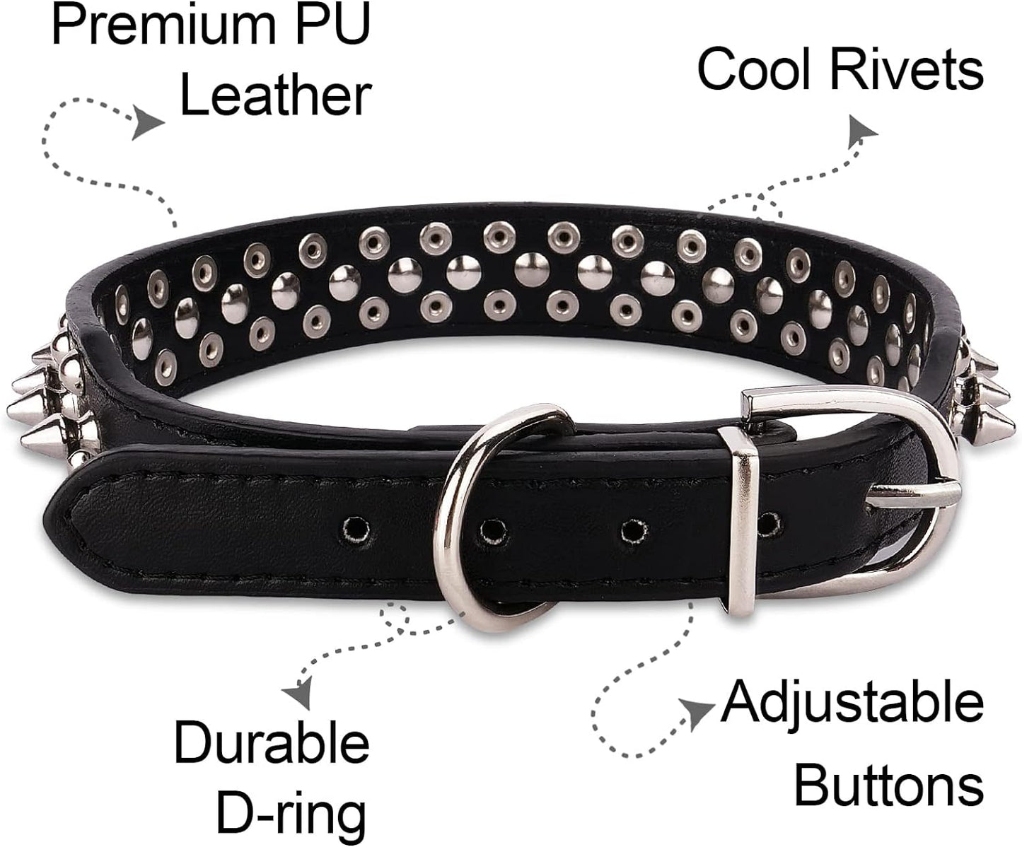 Dog Collars for Medium Dogs with Leash, Spiked Dog Collar for Large Dogs, Dog Collar, Studded Rivet Pit Bull Leather Dog Collar Durable Cat Collar for Small Medium Large Pet Gift