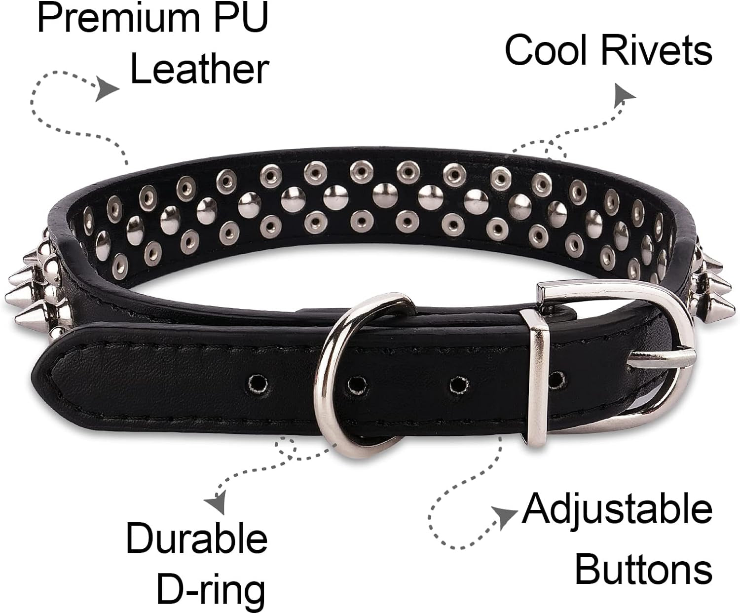 Dog Collars for Medium Dogs with Leash,  Spiked Dog Collar for Large Dogs, Dog Collar, Studded Rivet Pit Bull Leather Dog Collar Durable Cat Collar for Small Medium Large Pet Gift