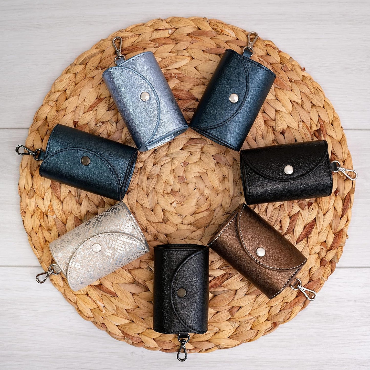 Leather Dog Poop Bag Holder. Dog Waste Bag Dispenser. Luxury Dog Bag Holder for Leash with Button Closure Practical and Stylish Real Leather Dog Bag Holder for Leash Blue Color