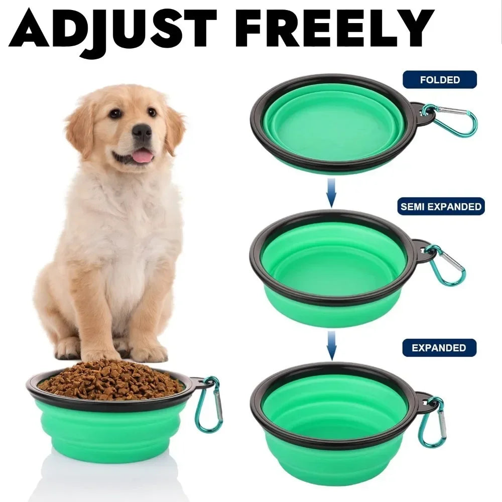 Portable Foldable Dog Bowl Outdoor Camping Travel 2-In-1 Pet Feeding and Drinking Bowl with Mountaineering Buckle Pet Supplies