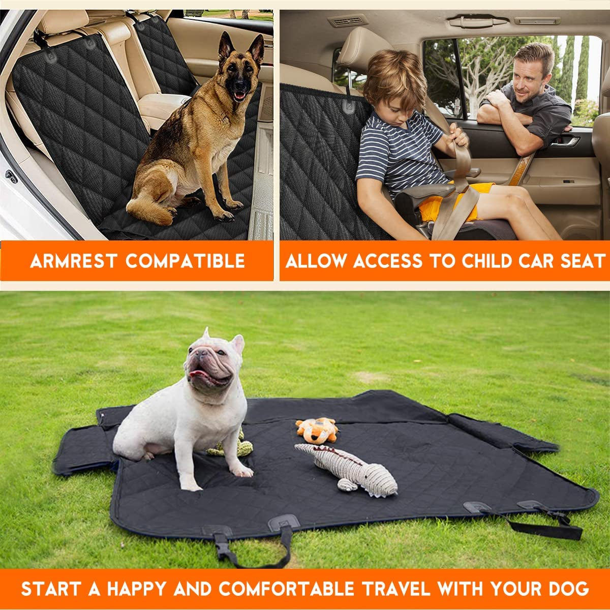 Dog Car Seat Cover, Back Seat Cover for Dogs / Waterproof / Non-Slip - Black