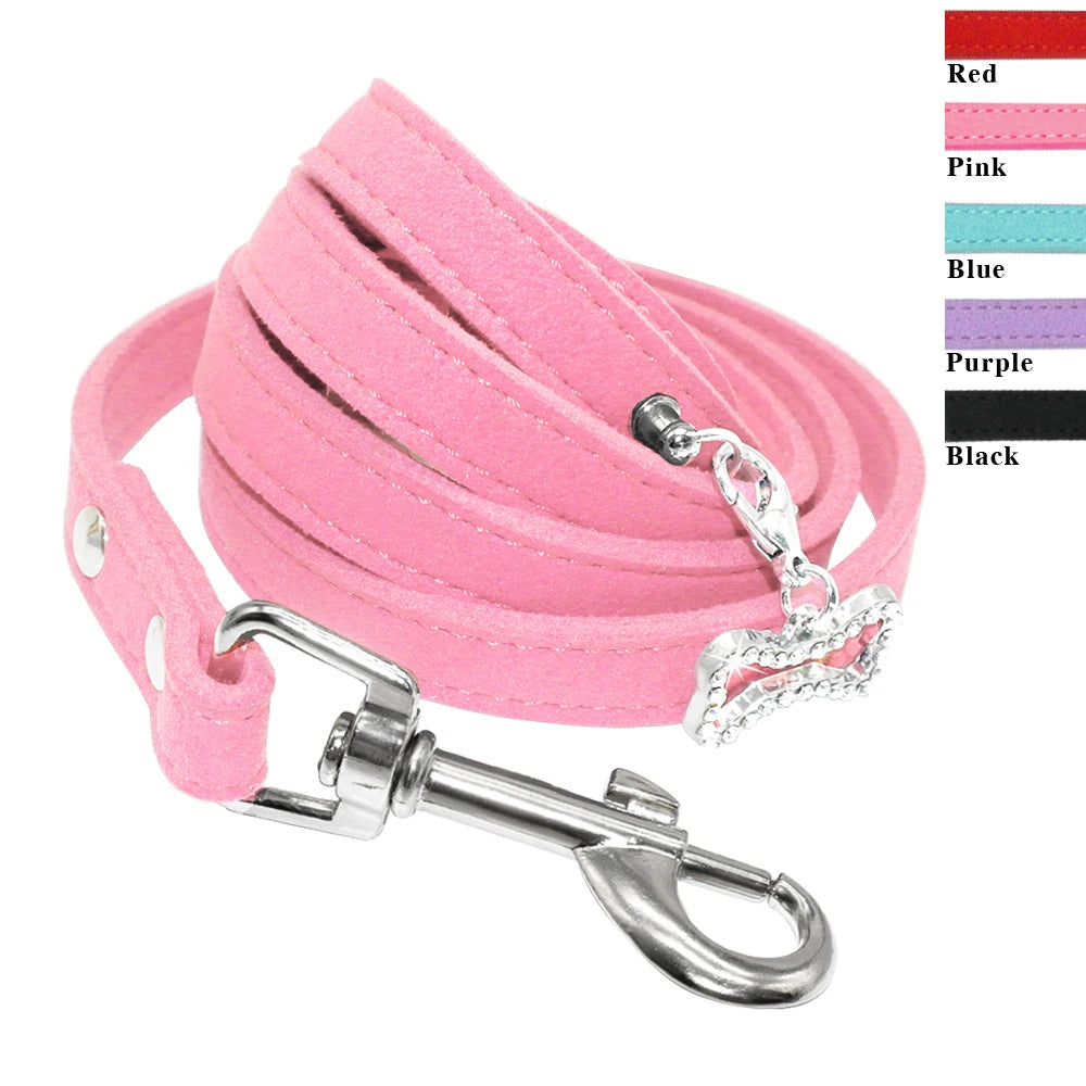 Small Dog Leash Soft Suede Leather Dog Leashes for Chihuahua Yorkishire Pug Small Dogs Cats Walking Leash Pink