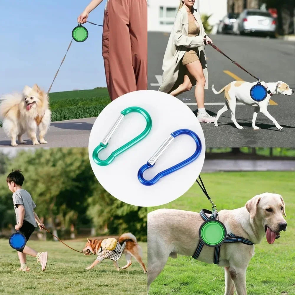 Portable Foldable Dog Bowl Outdoor Camping Travel 2-In-1 Pet Feeding and Drinking Bowl with Mountaineering Buckle Pet Supplies