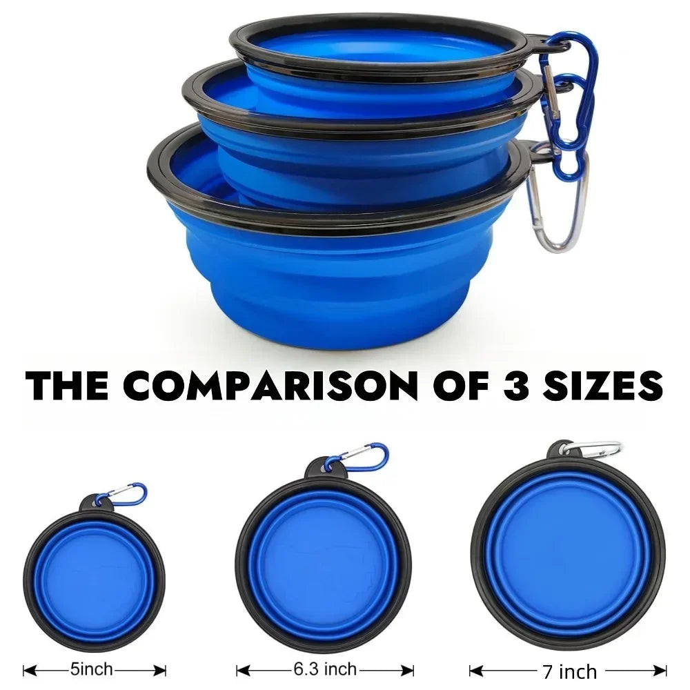 Portable Foldable Dog Bowl Outdoor Camping Travel 2-In-1 Pet Feeding and Drinking Bowl with Mountaineering Buckle Pet Supplies
