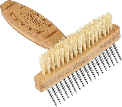 Brown Oblong Double Sided Dog Brush - All Hair Types, Unisex, 0.2 Lbs, Hemp Bristle for Detangling, Shedding Rake for Mats Removal