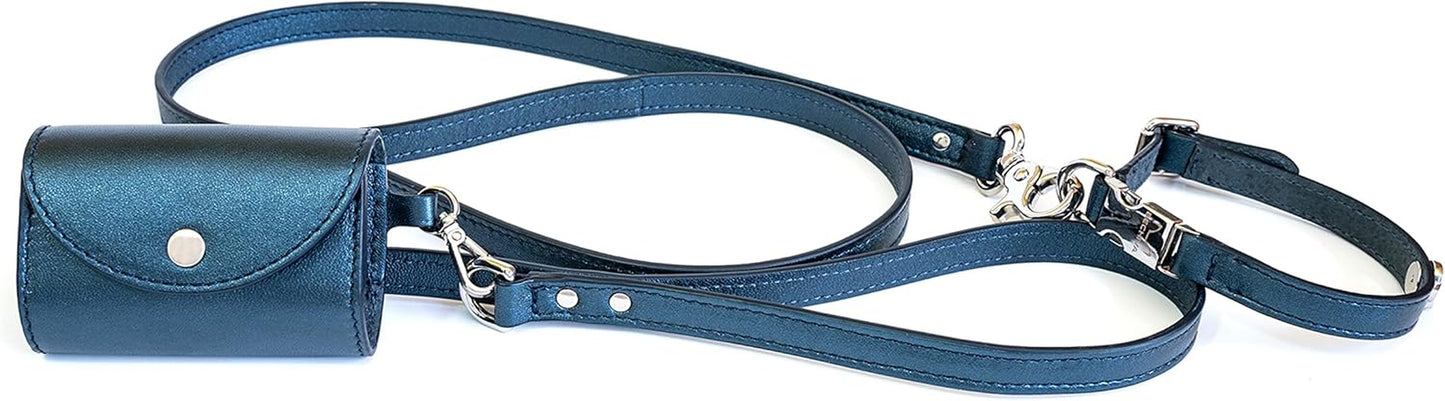 Leather Dog Poop Bag Holder. Dog Waste Bag Dispenser. Luxury Dog Bag Holder for Leash with Button Closure Practical and Stylish Real Leather Dog Bag Holder for Leash Blue Color