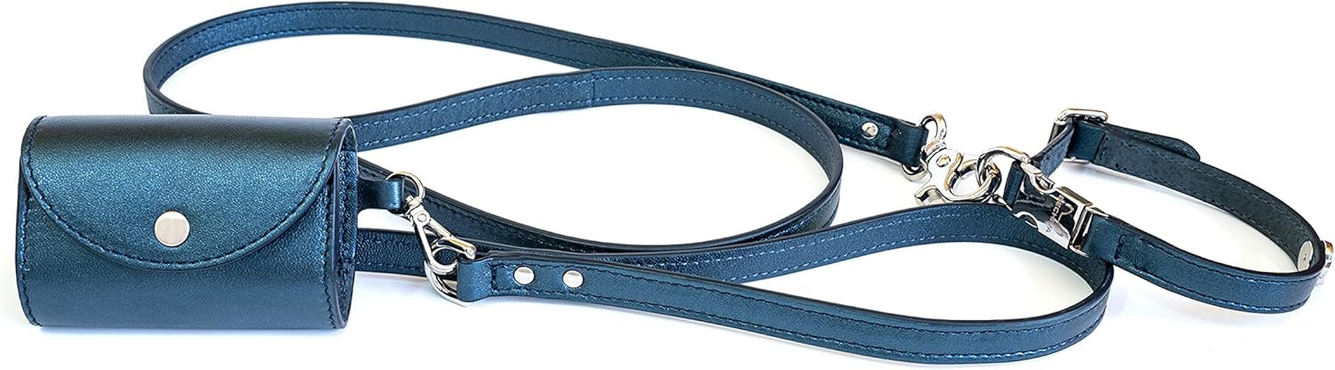 Leather Dog Poop Bag Holder. Dog Waste Bag Dispenser. Luxury Dog Bag Holder for Leash with Button Closure Practical and Stylish Real Leather Dog Bag Holder for Leash Blue Color