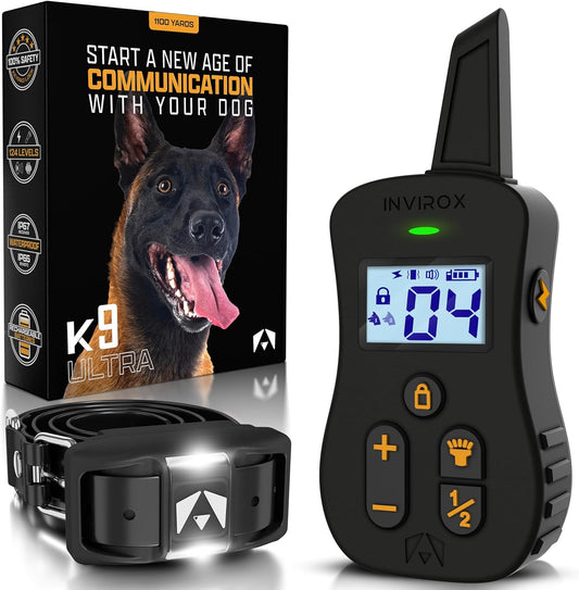 Shock Collar for Dogs [Ultra K9] 124 Training Levels, 4 Powerful Modes with Night-Light and ¾ Mile Range 100% Safe Dog Training Collars for Large Dogs IP67 Waterproof E Collar