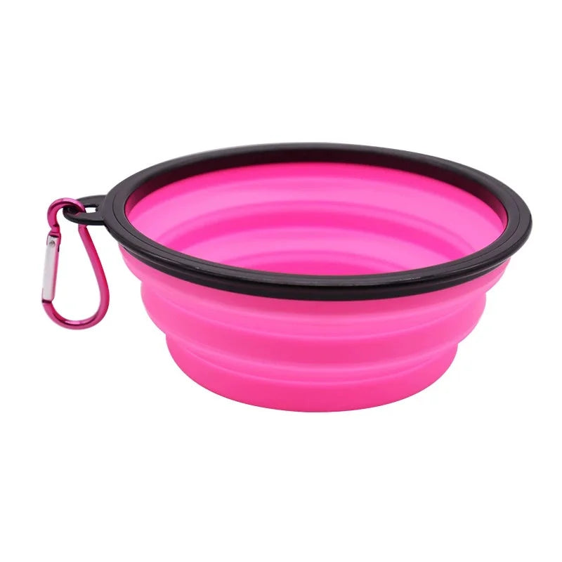 Portable Foldable Dog Bowl Outdoor Camping Travel 2-In-1 Pet Feeding and Drinking Bowl with Mountaineering Buckle Pet Supplies
