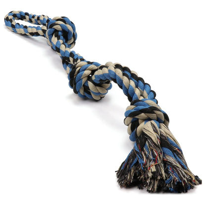 Interactive Dog Toys, Blue, Tough Twisted Rope Toy with 3 Knots