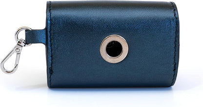 Leather Dog Poop Bag Holder. Dog Waste Bag Dispenser. Luxury Dog Bag Holder for Leash with Button Closure Practical and Stylish Real Leather Dog Bag Holder for Leash Blue Color