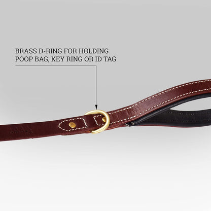 | Heavy Duty Genuine Leather Dog Leash for Small, Medium & Large Breeds | Hand Made, Soft, Padded Handle | with Ring for Poop Bag Holder | Black, Brown | 5' & 6' (5' (5/8" Wide), Black)