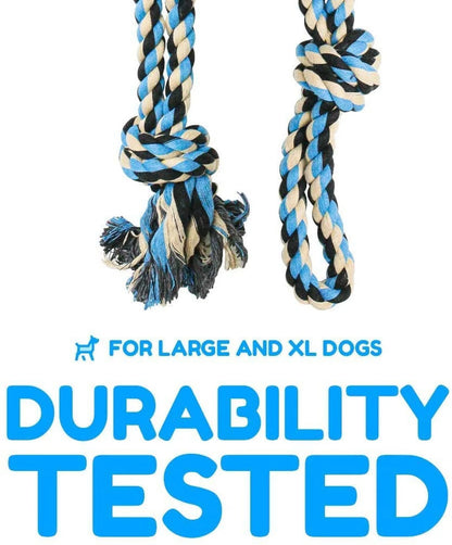 Interactive Dog Toys, Blue, Tough Twisted Rope Toy with 3 Knots