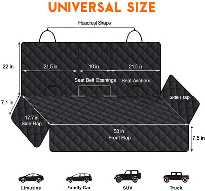 Dog Car Seat Cover, Back Seat Cover for Dogs / Waterproof / Non-Slip - Black
