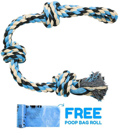 Interactive Dog Toys, Blue, Tough Twisted Rope Toy with 3 Knots
