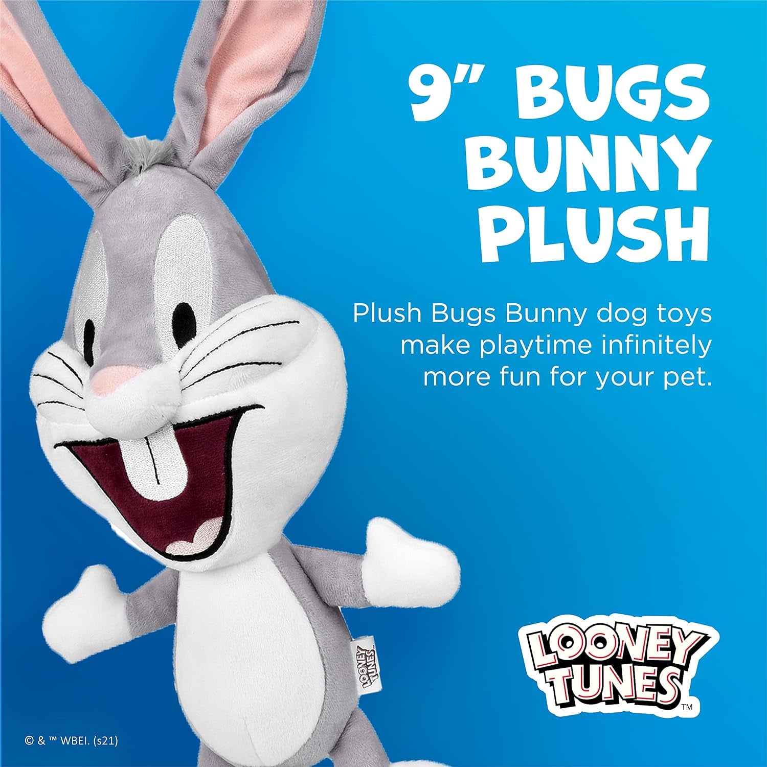 Bugs Bunny Big Head Plush, Medium 9-Inch Stuffed Animal for All Dogs | Officially Licensed Warner Bros Dog Toy