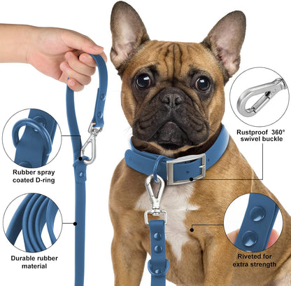 Waterproof Dog Leash – 5Ft/6Ft Adjustable with 2 Hooks & Traffic Handle, Easy to Clean Double Clip Leash for Small, Medium, Large Dogs (Navy,L)