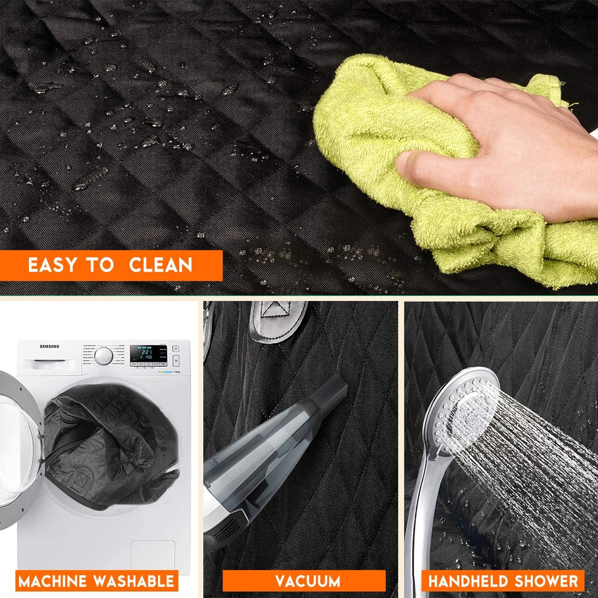 Dog Car Seat Cover, Back Seat Cover for Dogs / Waterproof / Non-Slip - Black