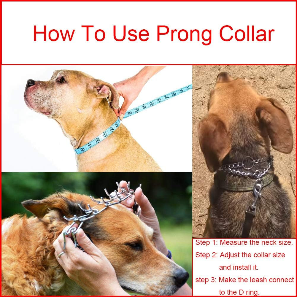 Prong Collars for Dogs, No Pull Dog Collar, Dog Training Collar for Large Medium Small Dogs, Stainless Steel Adjustable with Comfort Rubber Tips (Large, 4.0Mm, 23.6-Inch)