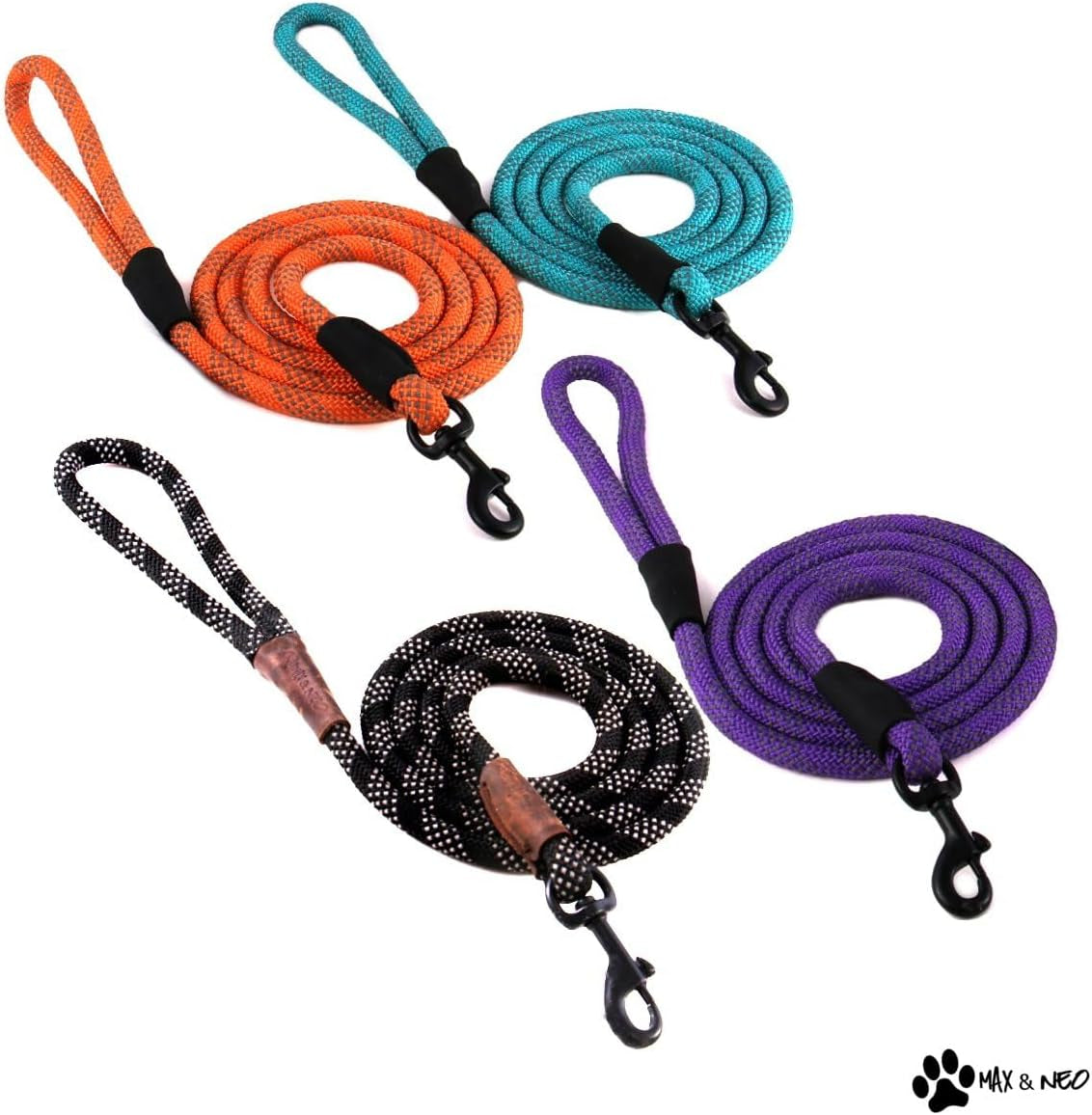 Rope Leash Reflective - 6 FT X 1/2" (Black, Donates to Dog Rescue)
