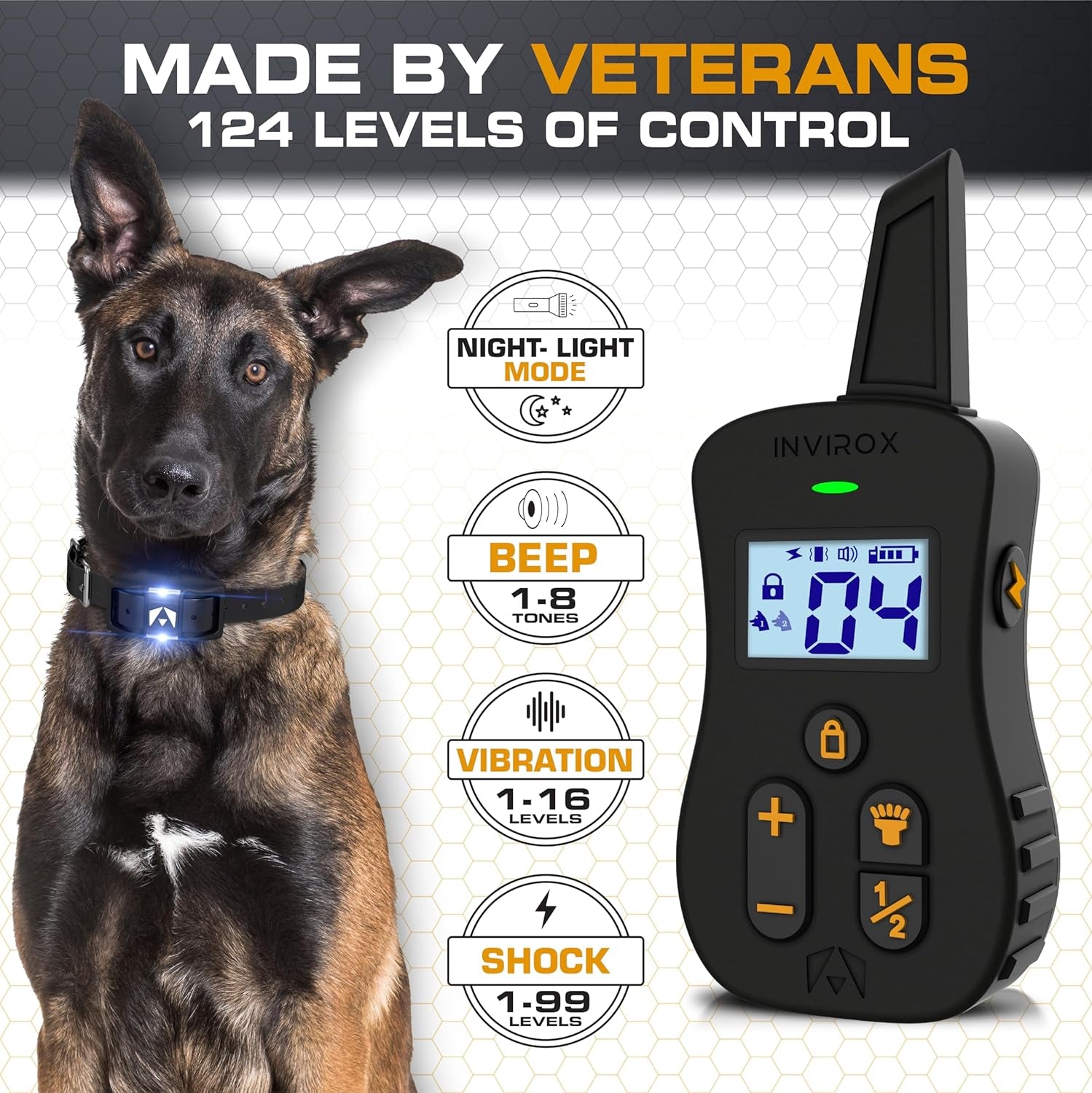 Shock Collar for Dogs [Ultra K9] 124 Training Levels, 4 Powerful Modes with Night-Light and ¾ Mile Range 100% Safe Dog Training Collars for Large Dogs IP67 Waterproof E Collar