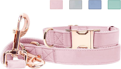 Soft Leather Dog Collar and Leash (6.6') Set - Stylish Rose Gold Heavy Duty Metal Buckle, 4 Adjustable Lengths Leash for Small Medium Large Dogs - Comfortable & Easy to Clean Pink M(13.8"-19.7")