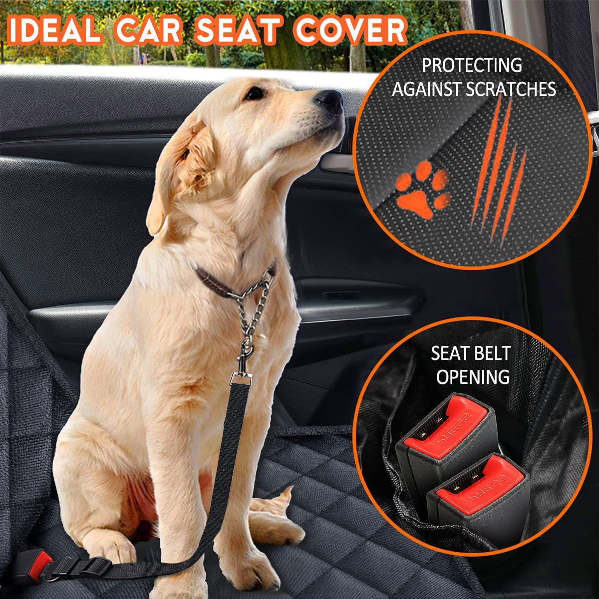 Dog Car Seat Cover, Back Seat Cover for Dogs / Waterproof / Non-Slip - Black