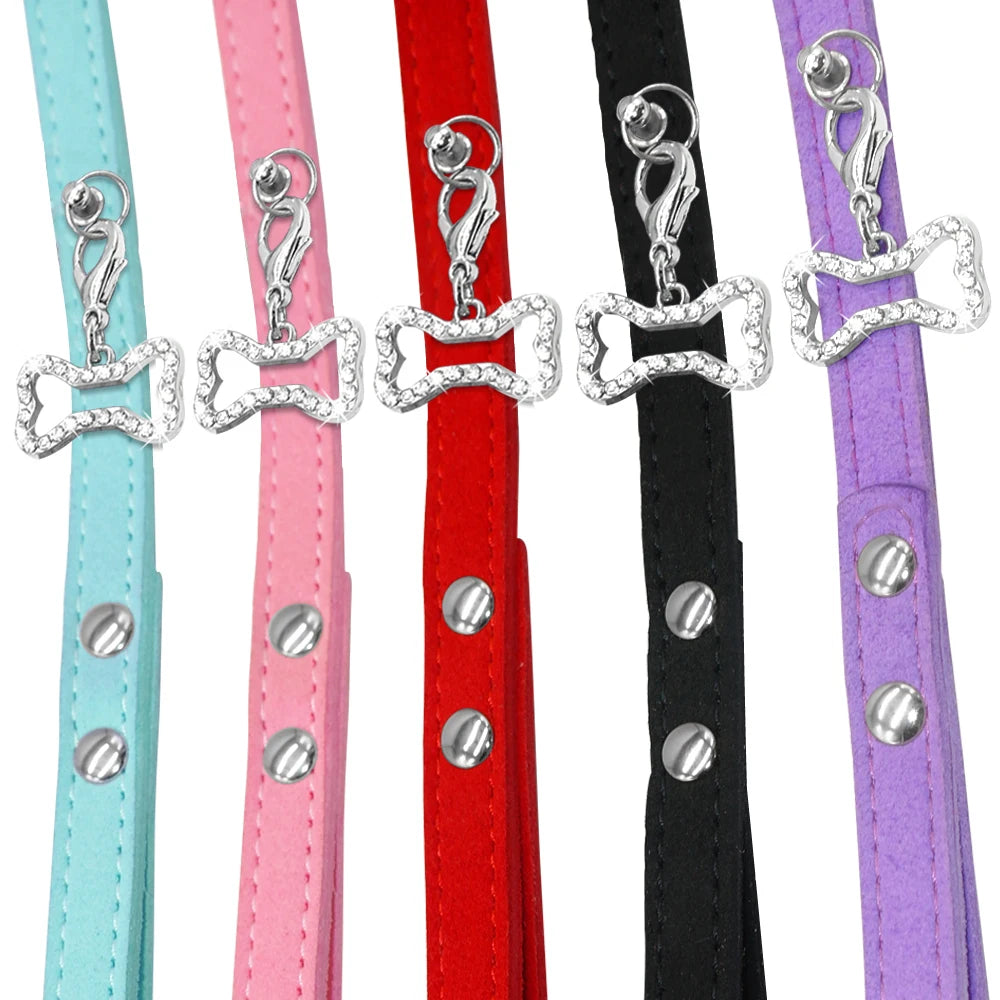 Small Dog Leash Soft Suede Leather Dog Leashes for Chihuahua Yorkishire Pug Small Dogs Cats Walking Leash Pink