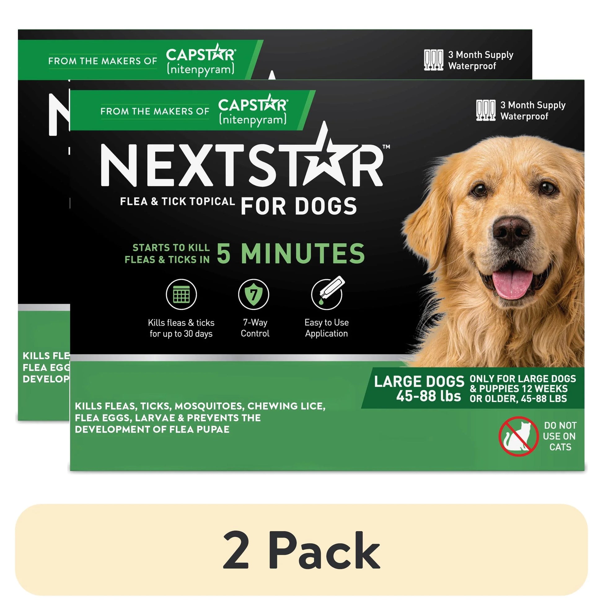 (2 Pack)  Flea & Tick Topical Prevention for Dogs 45-88 Lbs, 3-Month Supply