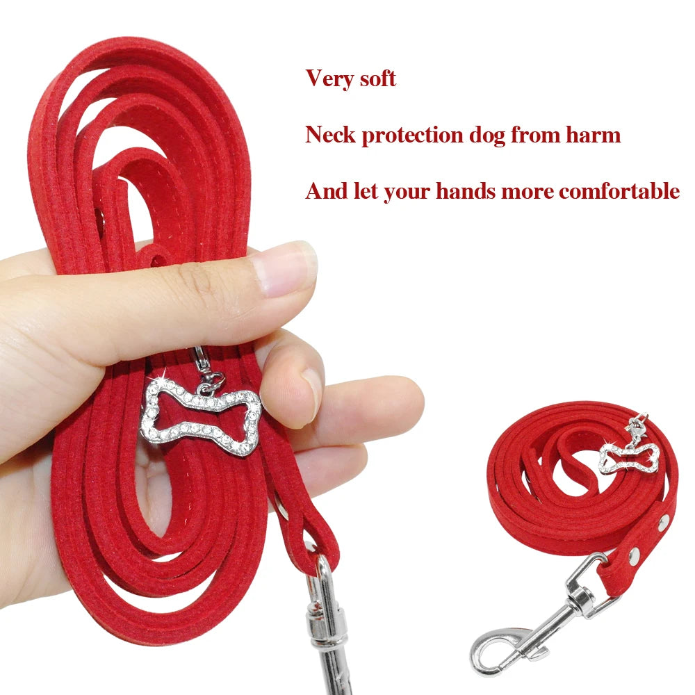 Small Dog Leash Soft Suede Leather Dog Leashes for Chihuahua Yorkishire Pug Small Dogs Cats Walking Leash Pink