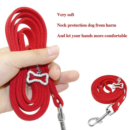 Small Dog Leash Soft Suede Leather Dog Leashes for Chihuahua Yorkishire Pug Small Dogs Cats Walking Leash Pink