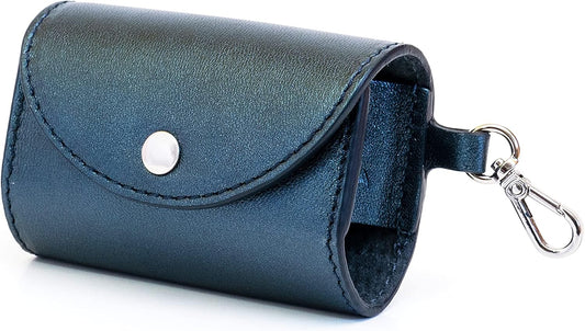 Leather Dog Poop Bag Holder. Dog Waste Bag Dispenser. Luxury Dog Bag Holder for Leash with Button Closure Practical and Stylish Real Leather Dog Bag Holder for Leash Blue Color