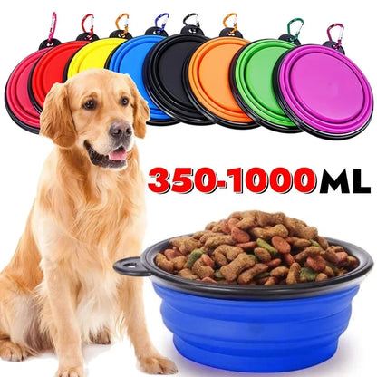 Portable Foldable Dog Bowl Outdoor Camping Travel 2-In-1 Pet Feeding and Drinking Bowl with Mountaineering Buckle Pet Supplies