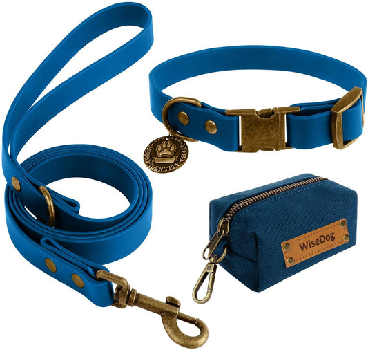 Dog Collar and Leash Set Combo: Adjustable Durable Training Pet Collars with Dog Leashes for Small Medium Large Dogs,Includes One Bonus of Poop Bag Holder (XS, Blue)