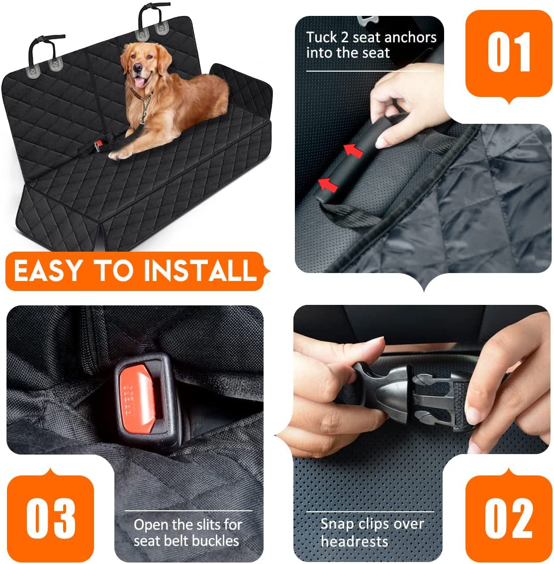 Dog Car Seat Cover, Back Seat Cover for Dogs / Waterproof / Non-Slip - Black
