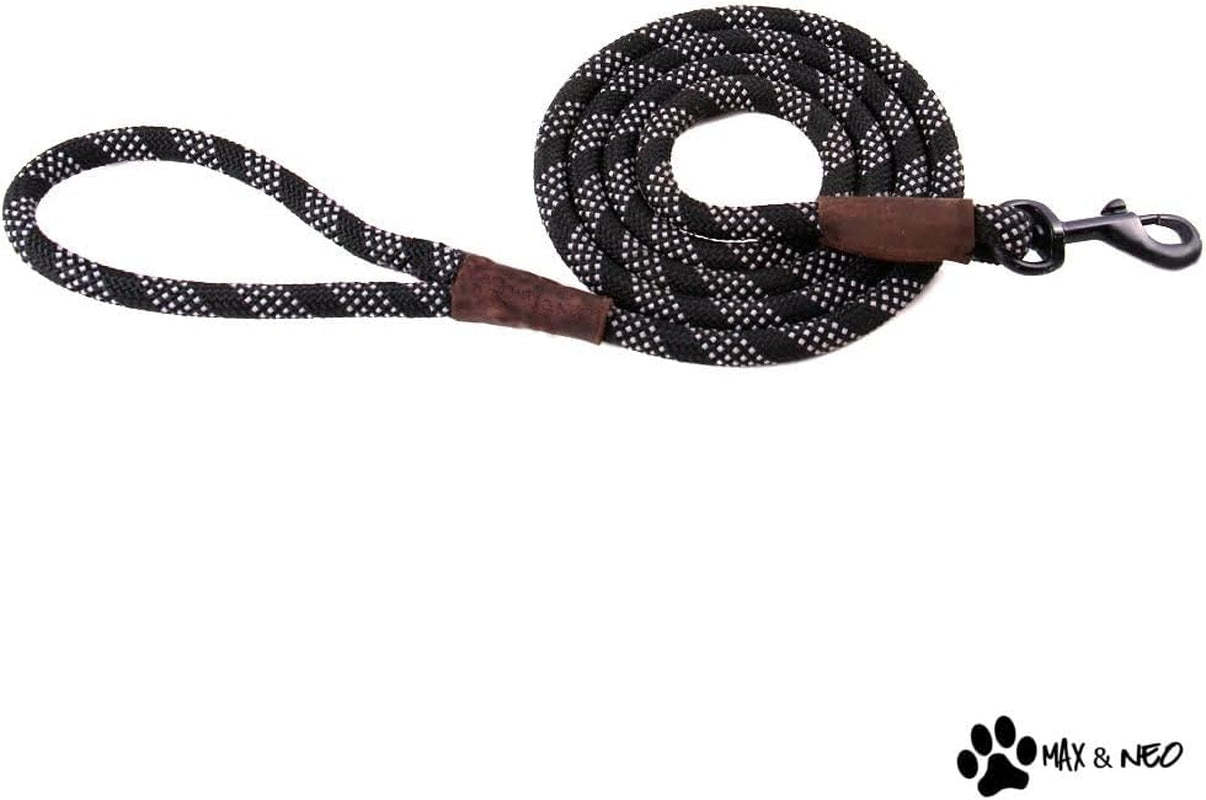 Rope Leash Reflective - 6 FT X 1/2" (Black, Donates to Dog Rescue)