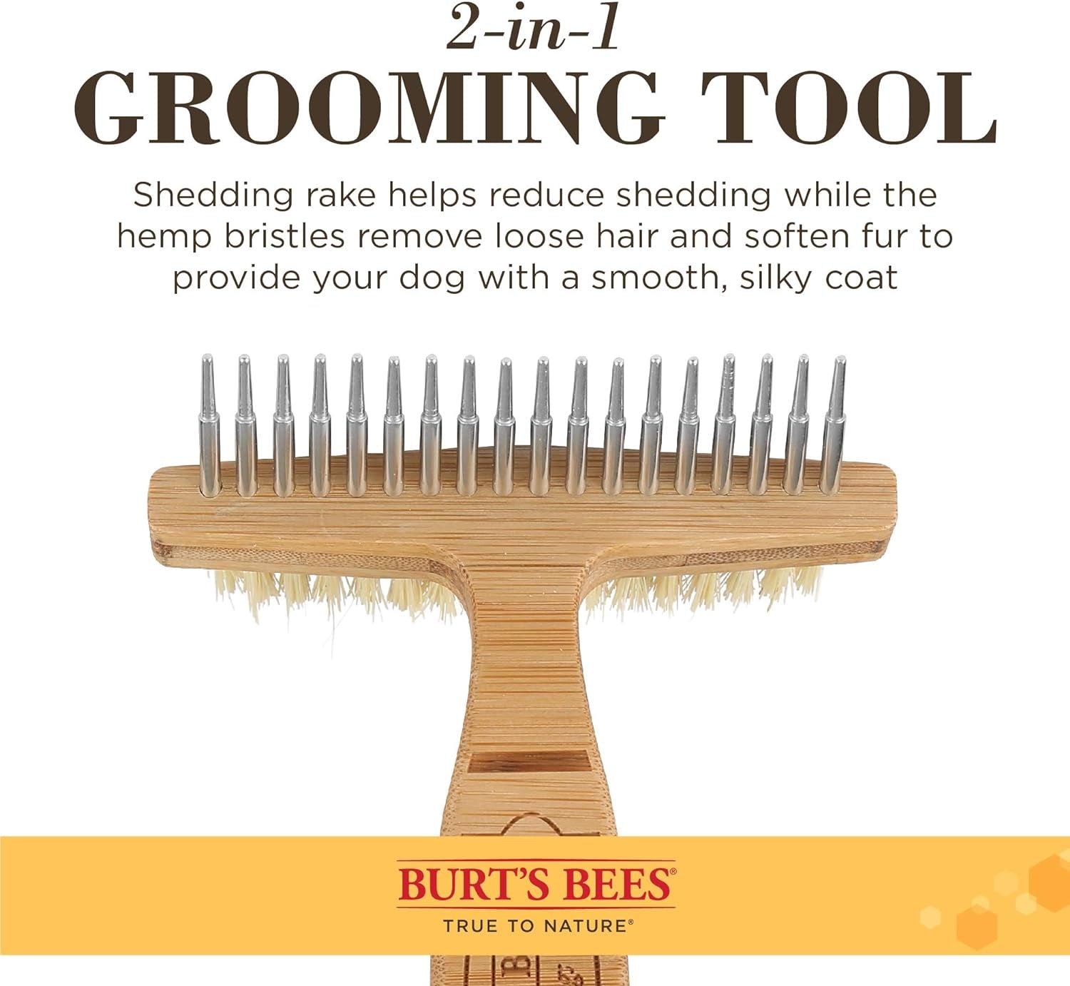 Brown Oblong Double Sided Dog Brush - All Hair Types, Unisex, 0.2 Lbs, Hemp Bristle for Detangling, Shedding Rake for Mats Removal