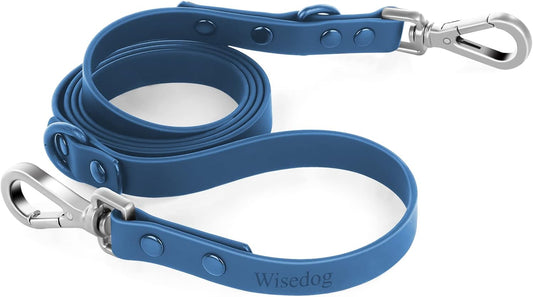 Waterproof Dog Leash – 5Ft/6Ft Adjustable with 2 Hooks & Traffic Handle, Easy to Clean Double Clip Leash for Small, Medium, Large Dogs (Navy,L)