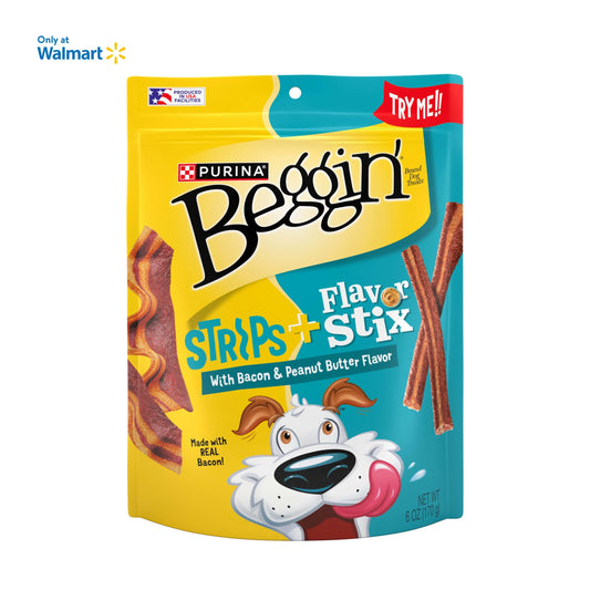 Purina  Sticks & Flavor Stix Dog Treats with Bacon & Peanut Butter Tender Chews, 6 Oz Pouch