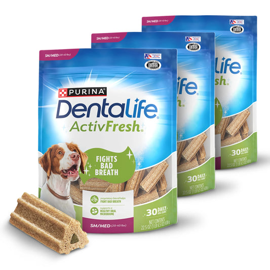 Purina  Activfresh Small & Medium Dog Treats with Chicken Chews, 30 Count Pouches (3 Pack)