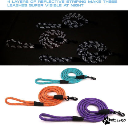 Rope Leash Reflective - 6 FT X 1/2" (Black, Donates to Dog Rescue)
