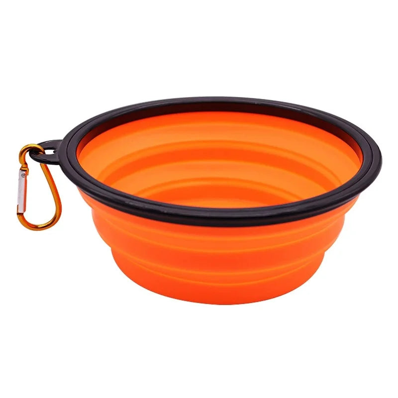 Portable Foldable Dog Bowl Outdoor Camping Travel 2-In-1 Pet Feeding and Drinking Bowl with Mountaineering Buckle Pet Supplies