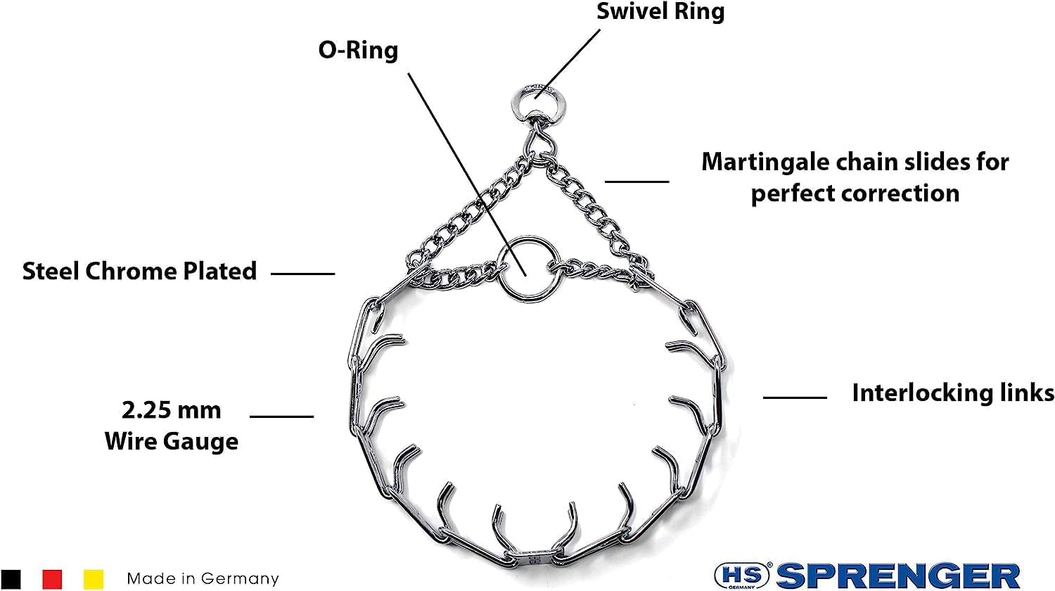 Prong Dog Training Collar Ultra-Plus Chrome Plated Steel Pet Pinch No-Pull for Dogs anti Pull Made in Germany 2.25Mm X 13In Small