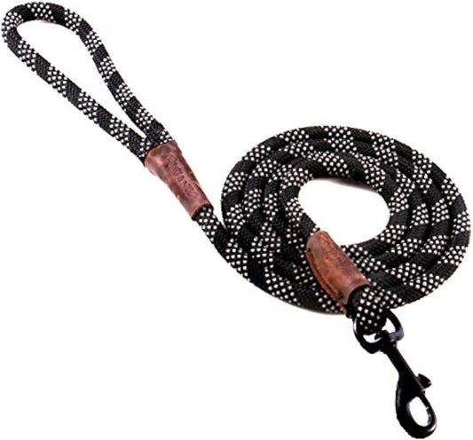 Rope Leash Reflective - 6 FT X 1/2" (Black, Donates to Dog Rescue)