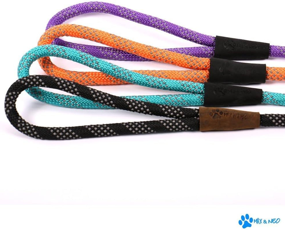 Rope Leash Reflective - 6 FT X 1/2" (Black, Donates to Dog Rescue)