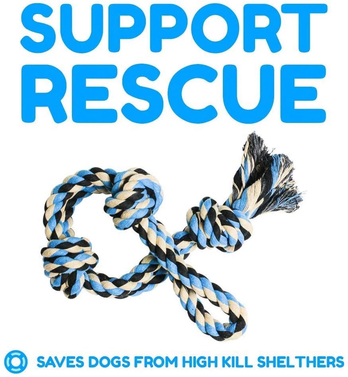 Interactive Dog Toys, Blue, Tough Twisted Rope Toy with 3 Knots