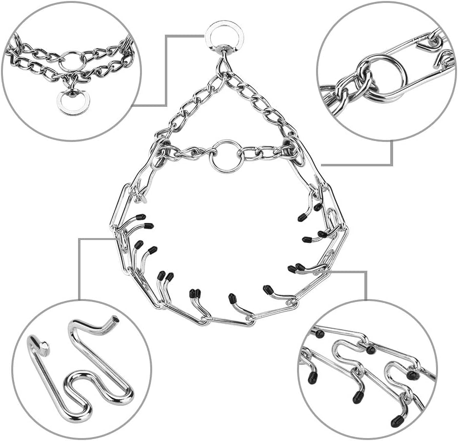 Prong Collars for Dogs, No Pull Dog Collar, Dog Training Collar for Large Medium Small Dogs, Stainless Steel Adjustable with Comfort Rubber Tips (Large, 4.0Mm, 23.6-Inch)