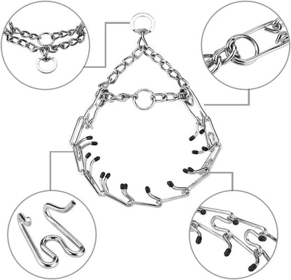 Prong Collars for Dogs, No Pull Dog Collar, Dog Training Collar for Large Medium Small Dogs, Stainless Steel Adjustable with Comfort Rubber Tips (Large, 4.0Mm, 23.6-Inch)